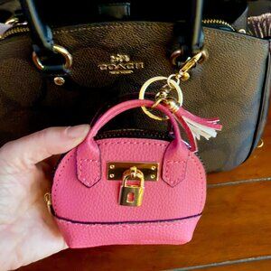 NEW Mini Keychain Handbag with Tassel and Keychain Purse Charm - HOT PINK